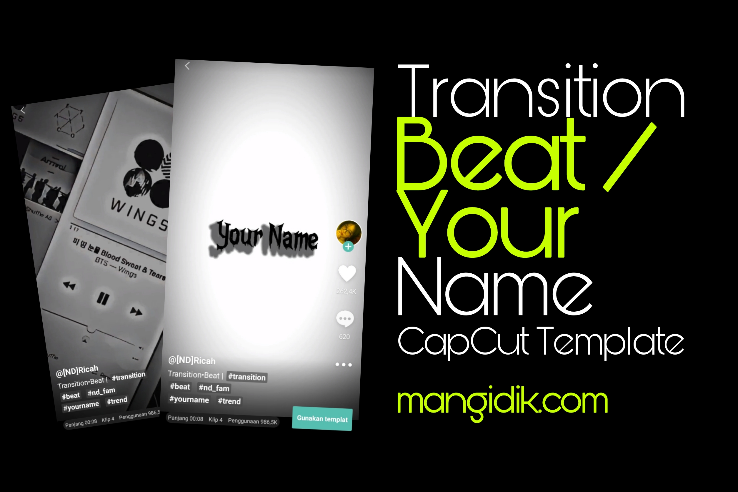 Transition Beat (Your Name) CapCut Template Video Link Mang Idik